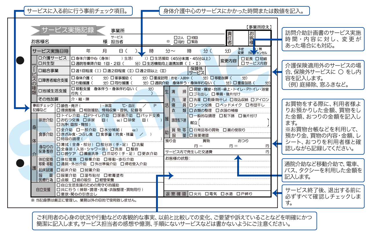 介護版記録用紙の実物仕様