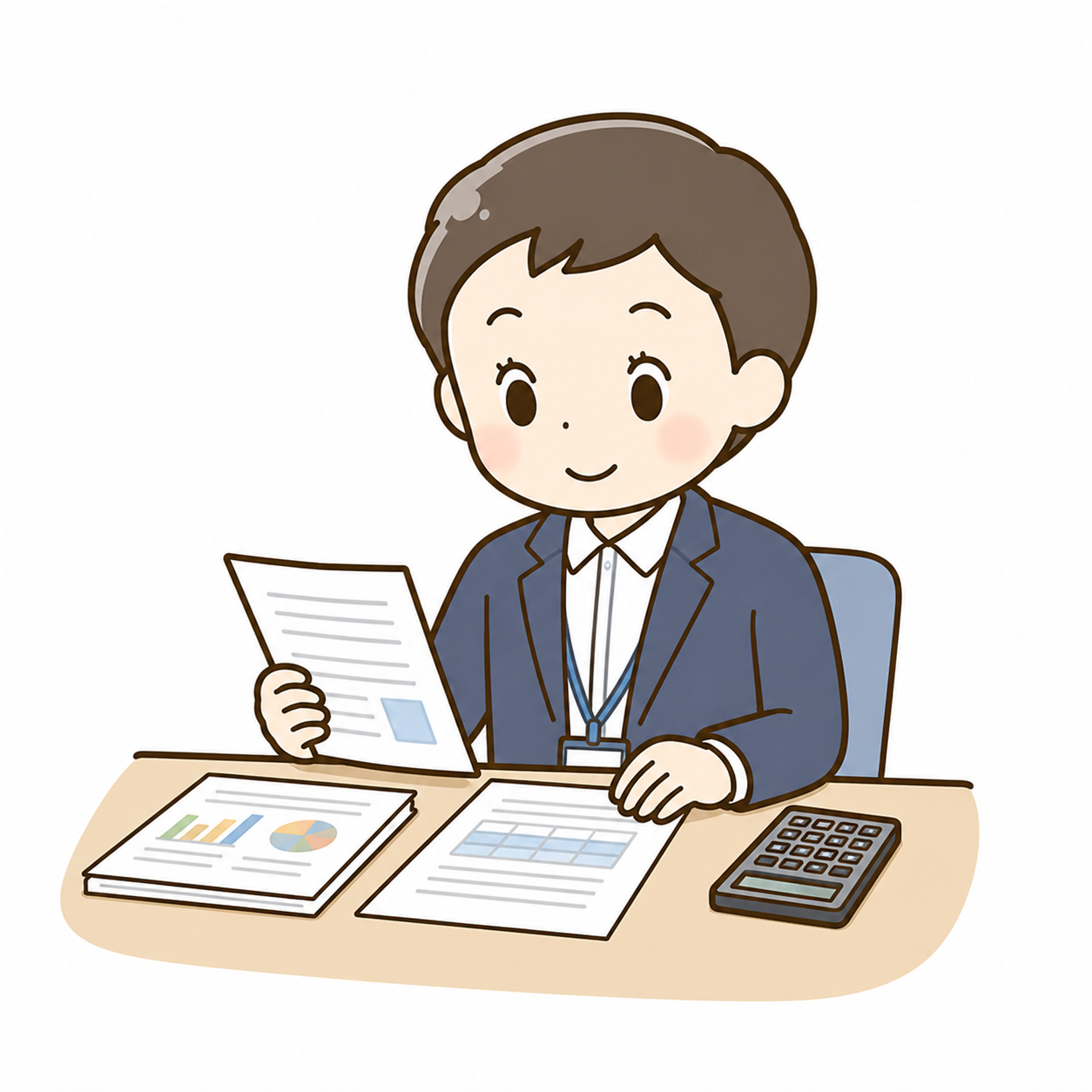 デスクで書類を確認している管理者のイラスト