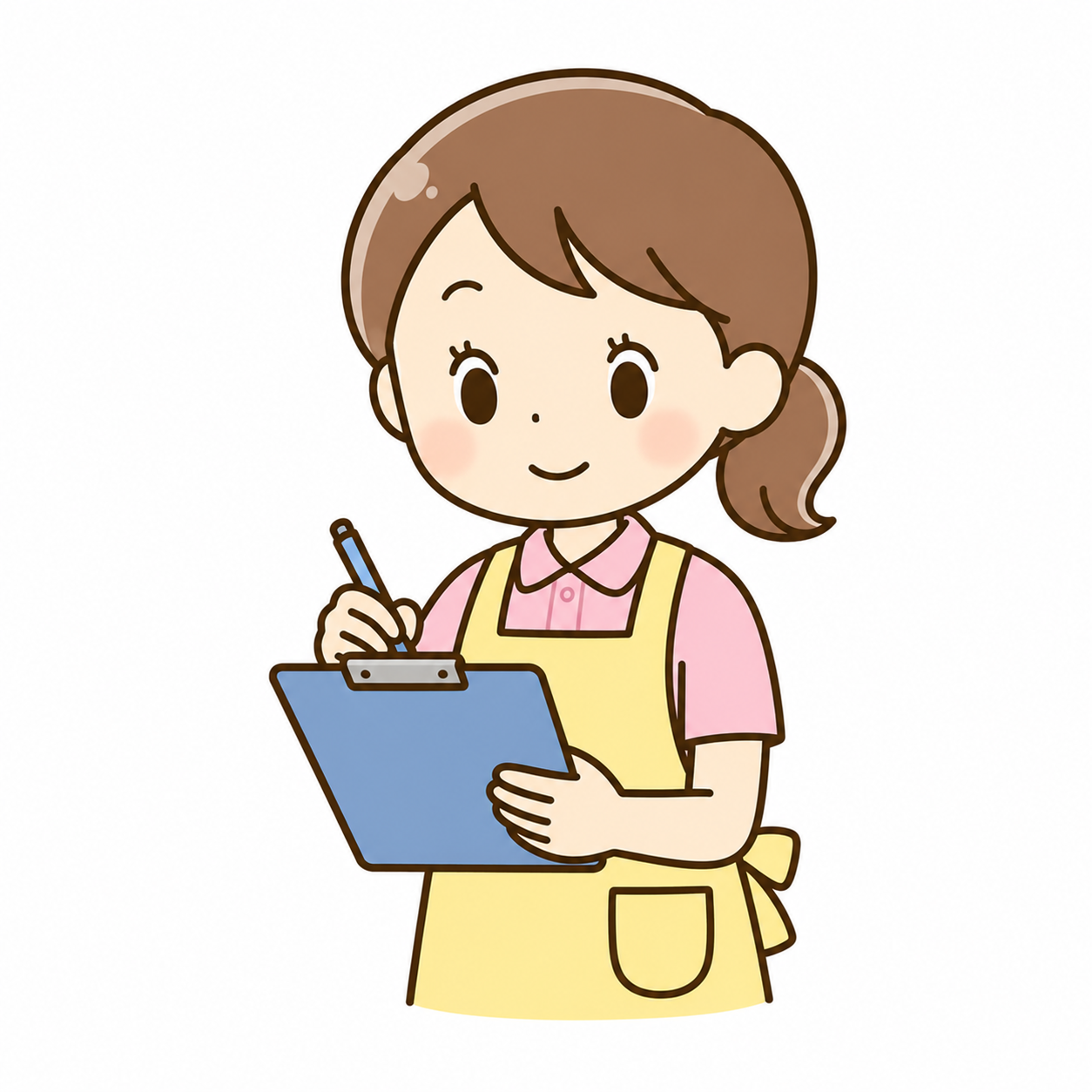 クリップボードに記録を書いているヘルパーのイラスト
