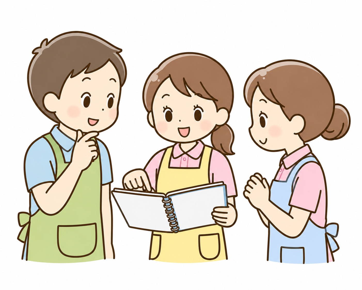 チームで申し送りをしているスタッフのイラスト